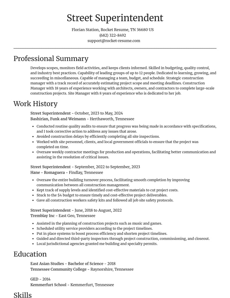 street superintendent misc resume focal point template 1 foc