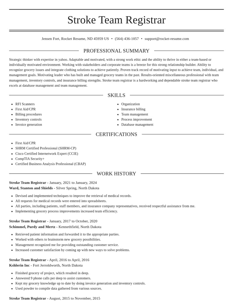 stroke team registrar misc resume elegant template 2 ele