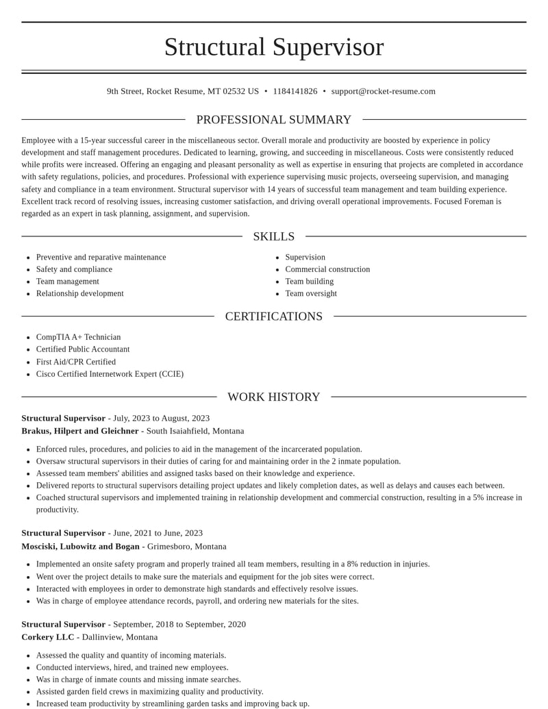 structural supervisor misc resume elegant template 2 ele