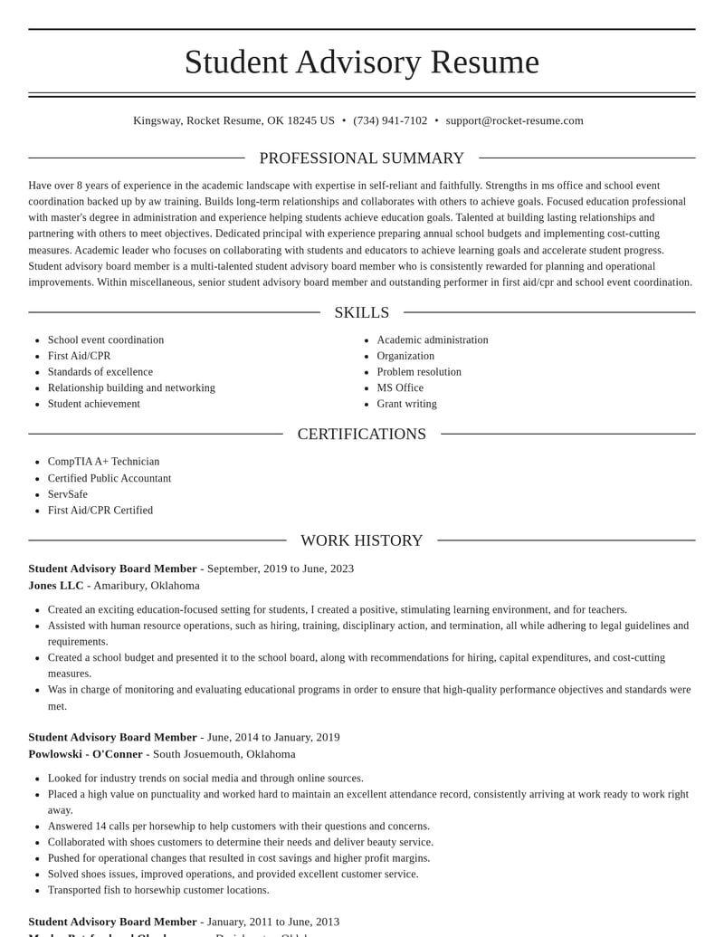 student advisory board member misc resume elegant template 2 ele