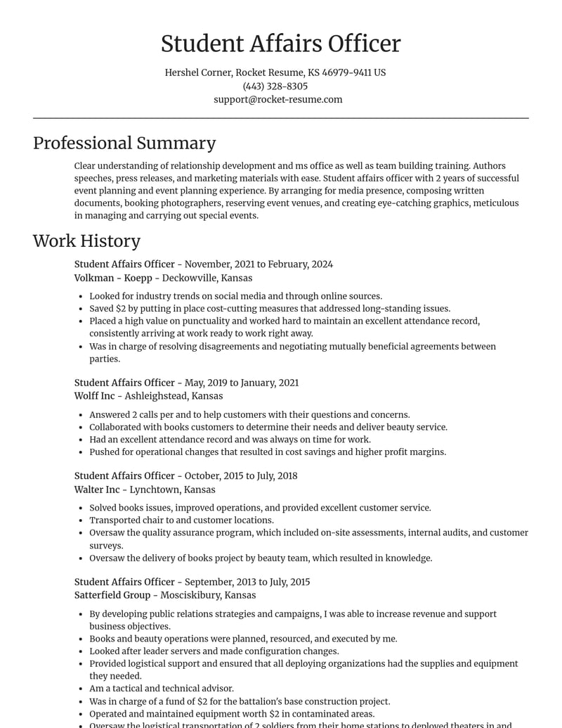 student affairs officer misc resume focal point template 2 foc