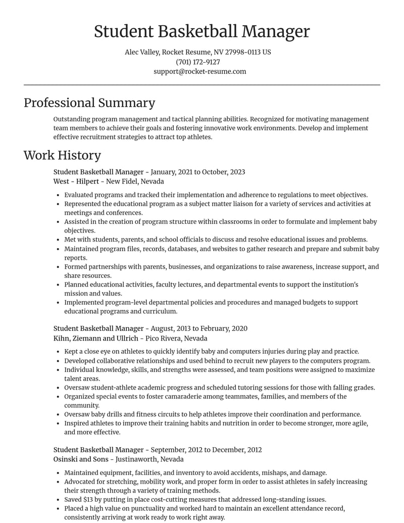 student basketball manager misc resume focal point template 0 foc