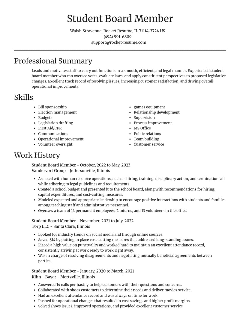 student board member misc resume focal point template 0 foc