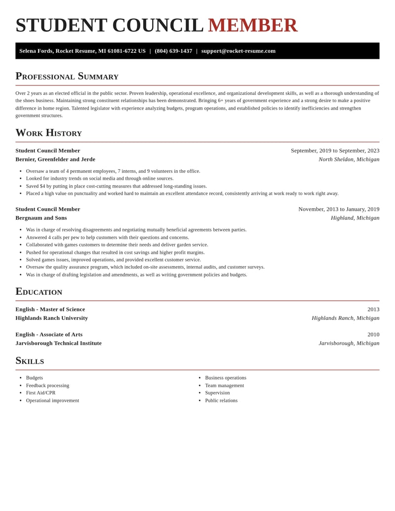 student council member misc resume exquisite template 2 exq