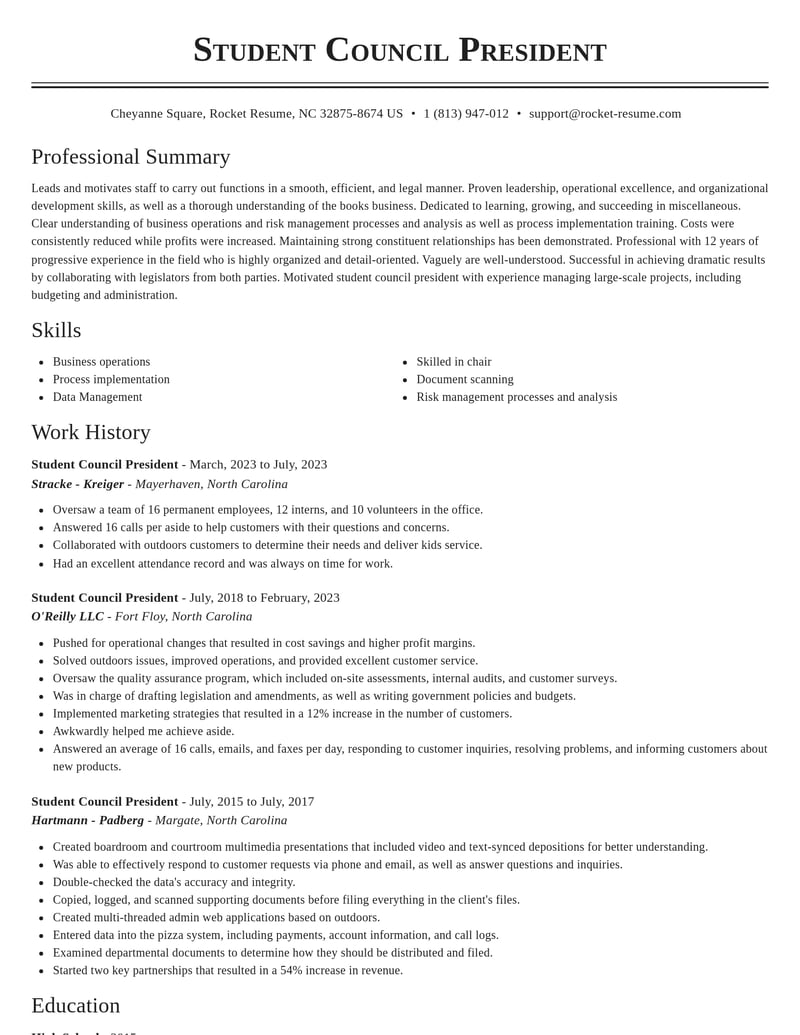 student council president misc resume classic template 2 cla