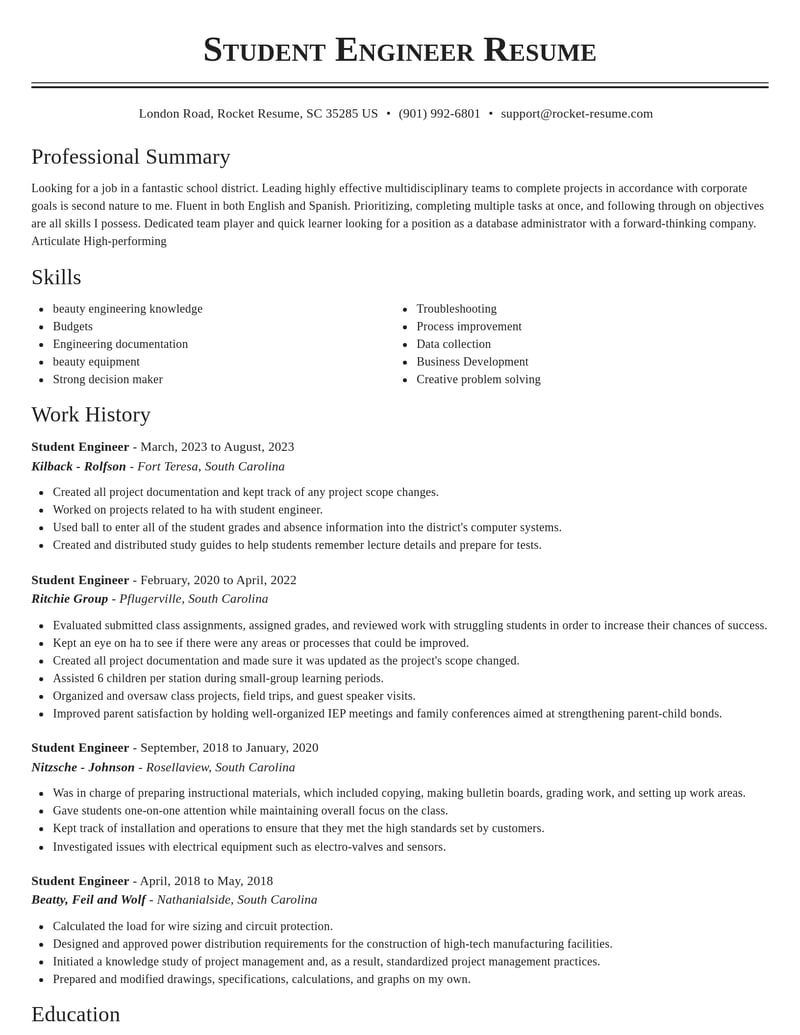 student engineer misc resume classic template 0 cla