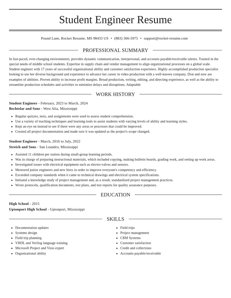 student engineer misc resume elegant template 2 ele