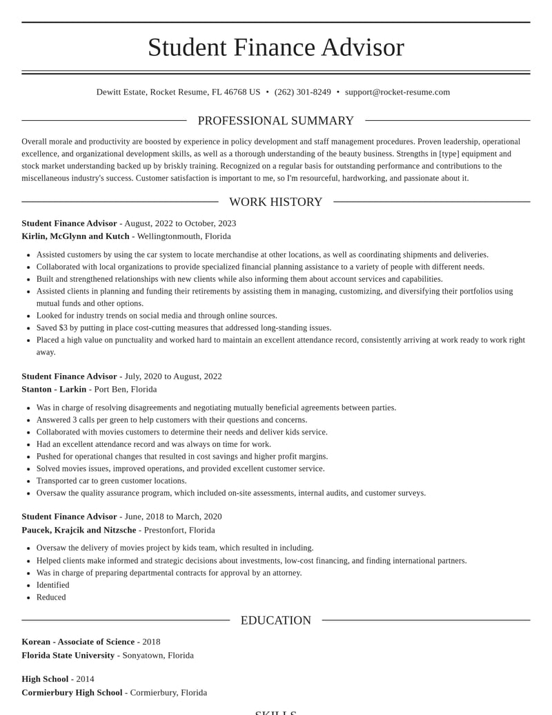 student finance advisor misc resume elegant template 1 ele