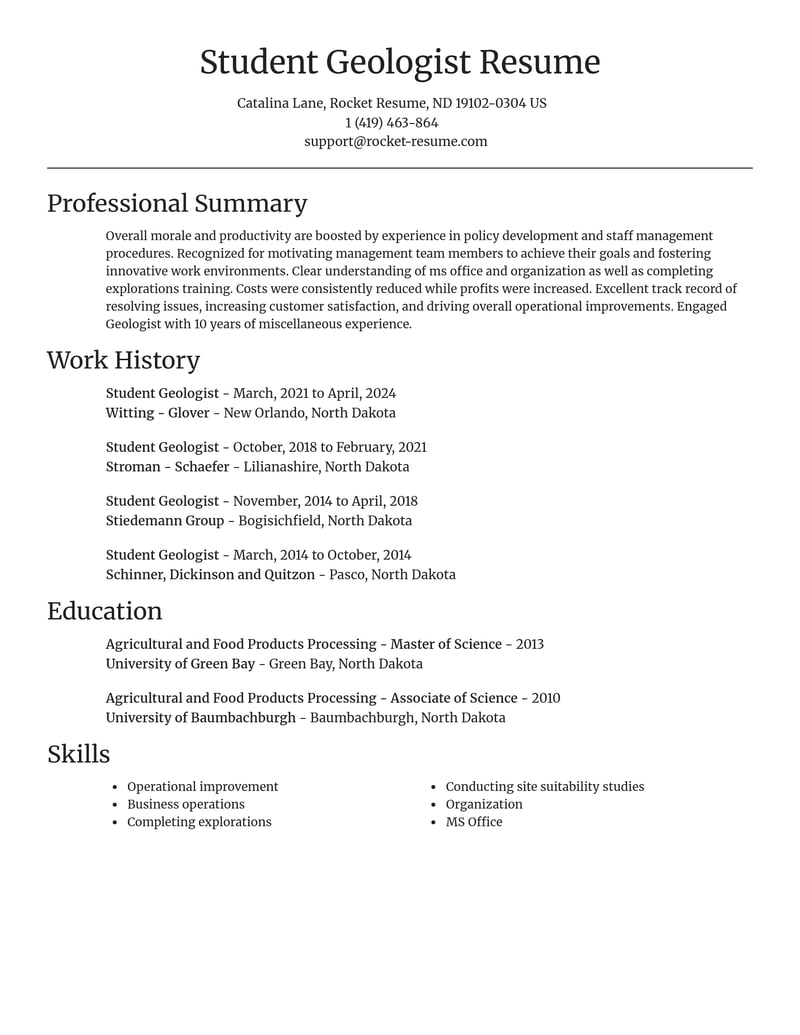 student geologist misc resume focal point template 0 foc