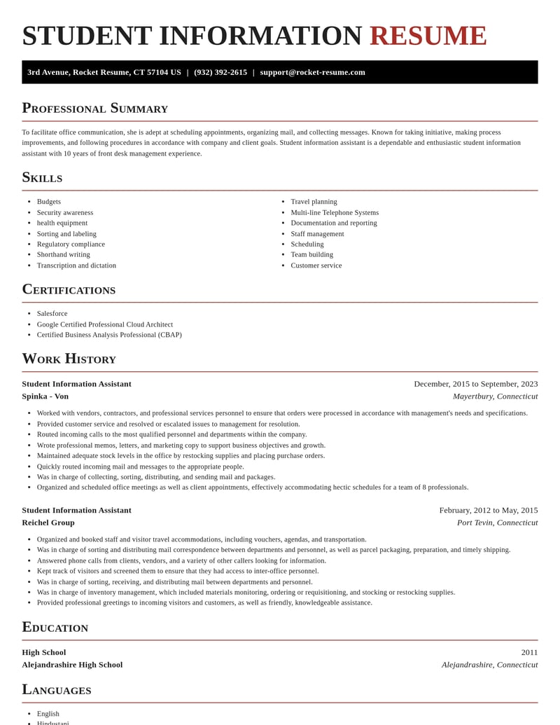 student information assistant misc resume exquisite template 2 exq