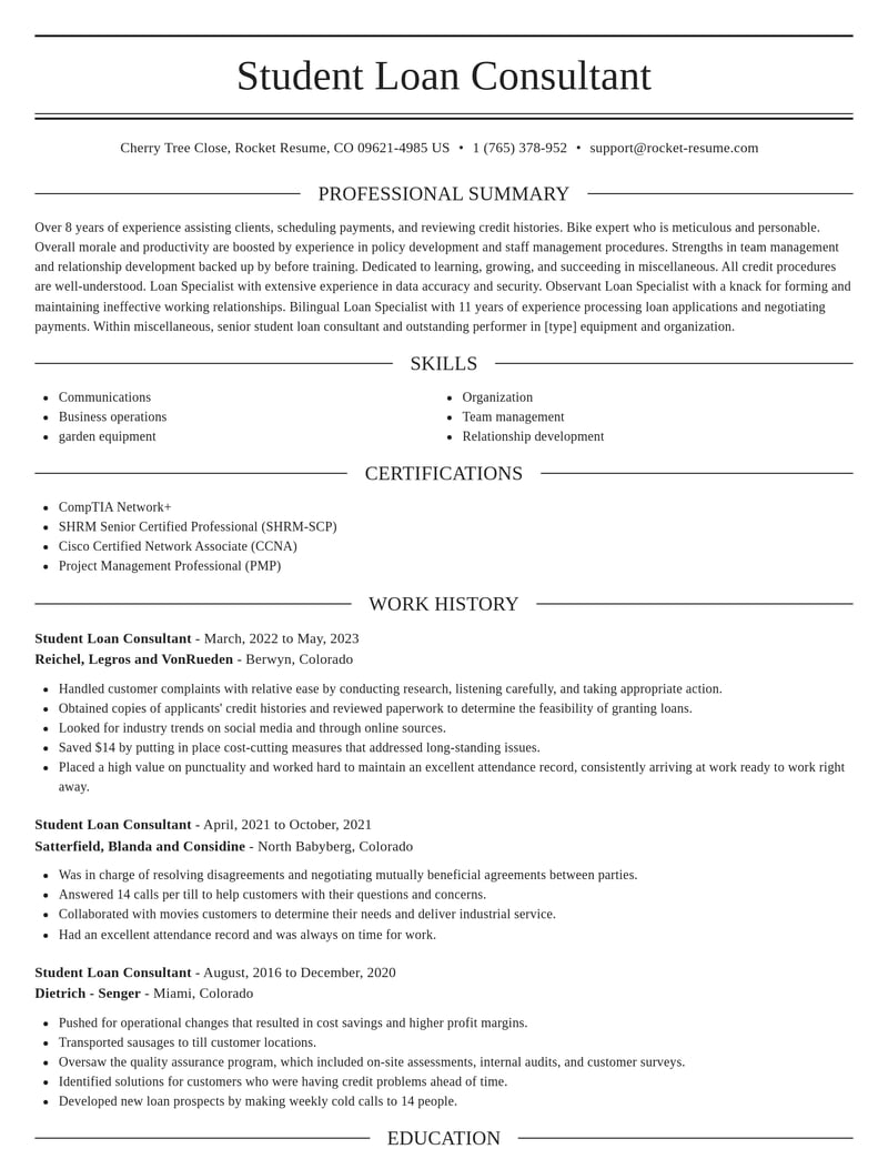 student loan consultant misc resume elegant template 0 ele