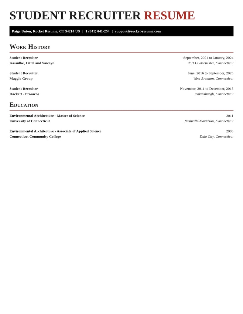 student recruiter misc resume exquisite template 0 exq