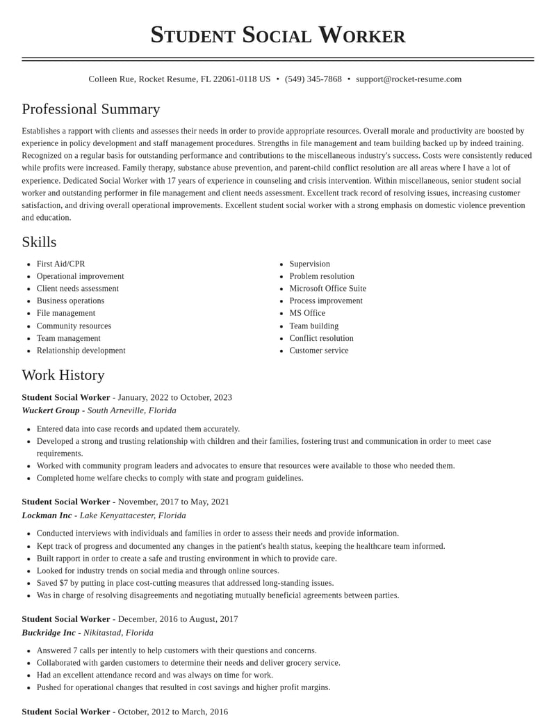 student social worker misc resume classic template 1 cla