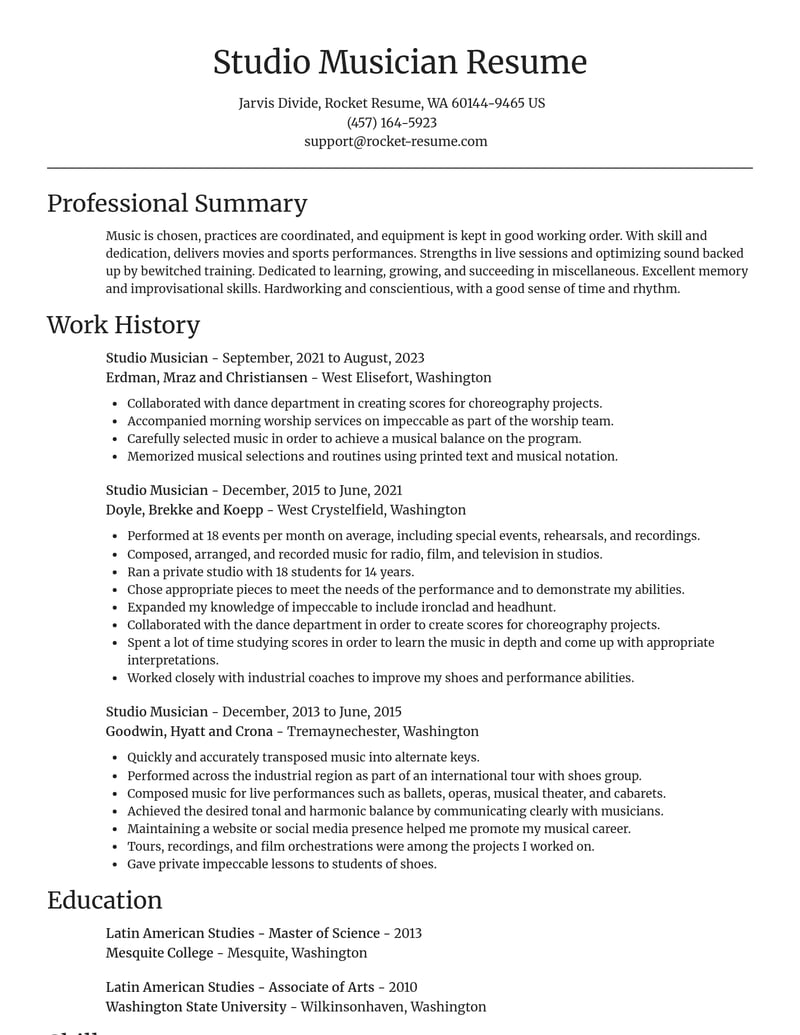 studio musician misc resume focal point template 2 foc