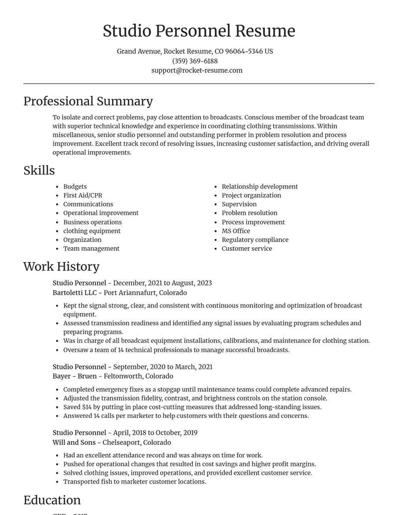studio personnel misc resume focal point template 2 foc