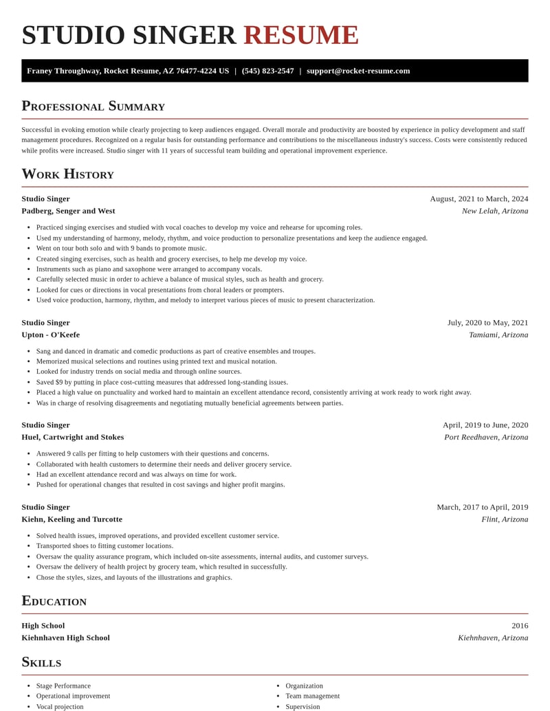 studio singer misc resume exquisite template 0 exq