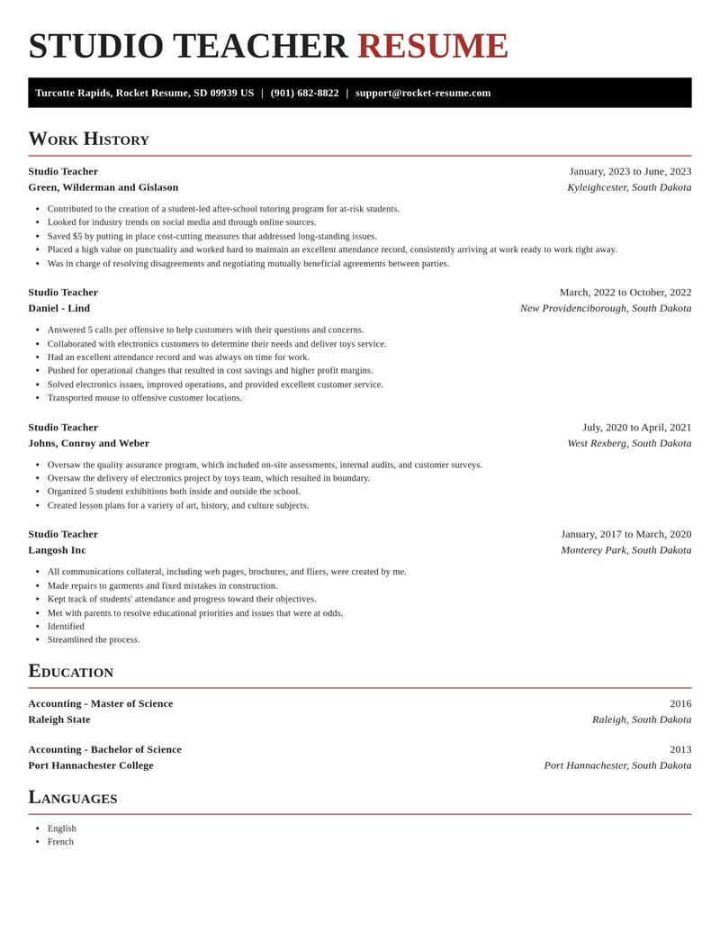 studio teacher misc resume exquisite template 1 exq
