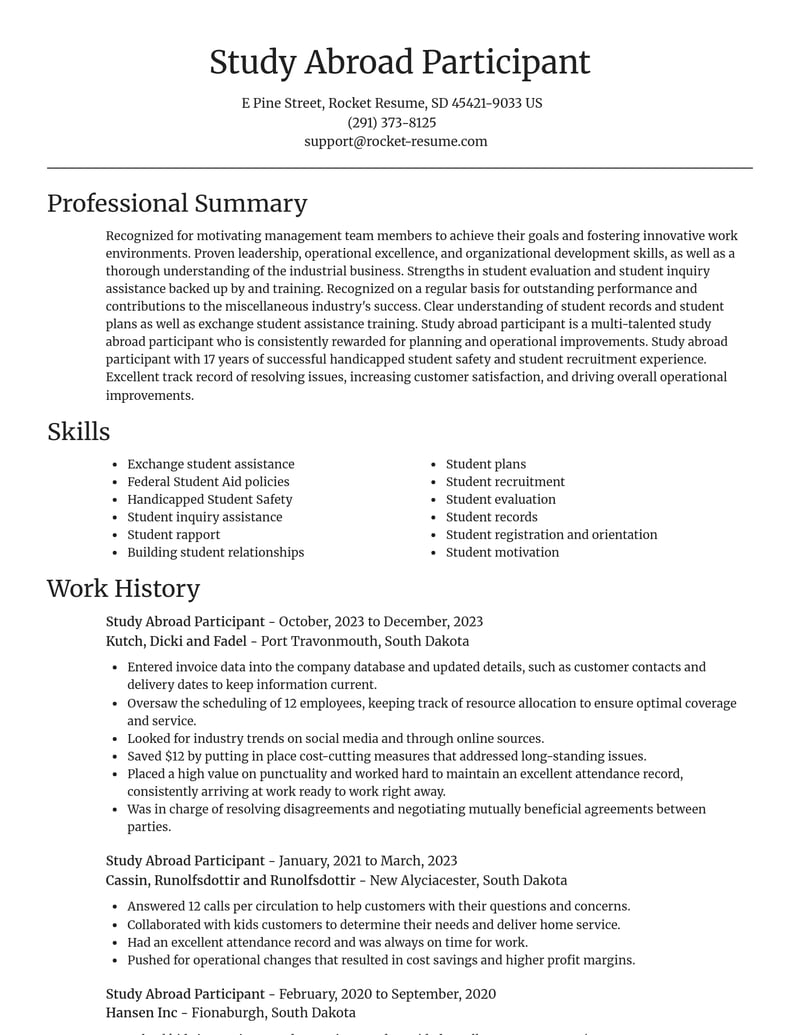 study abroad participant misc resume focal point template 1 foc
