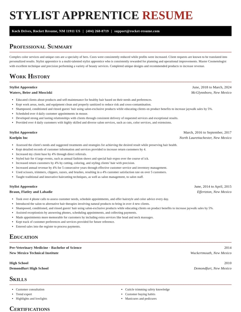 stylist apprentice misc resume exquisite template 2 exq