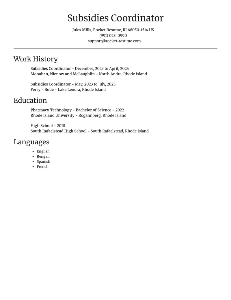 subsidies coordinator misc resume focal point template 2 foc