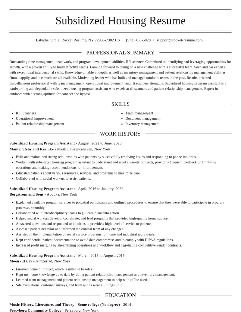 subsidized housing program assistant misc resume elegant template 2 ele