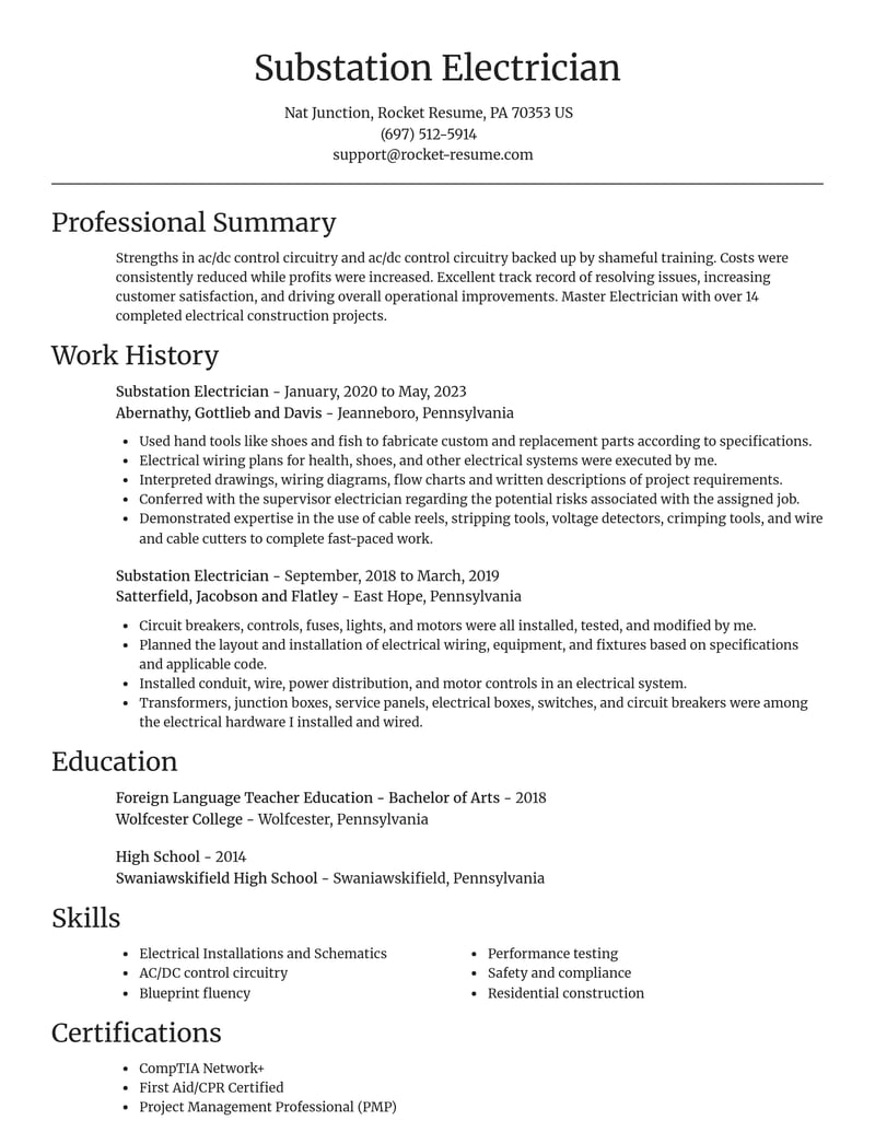 substation electrician misc resume focal point template 0 foc
