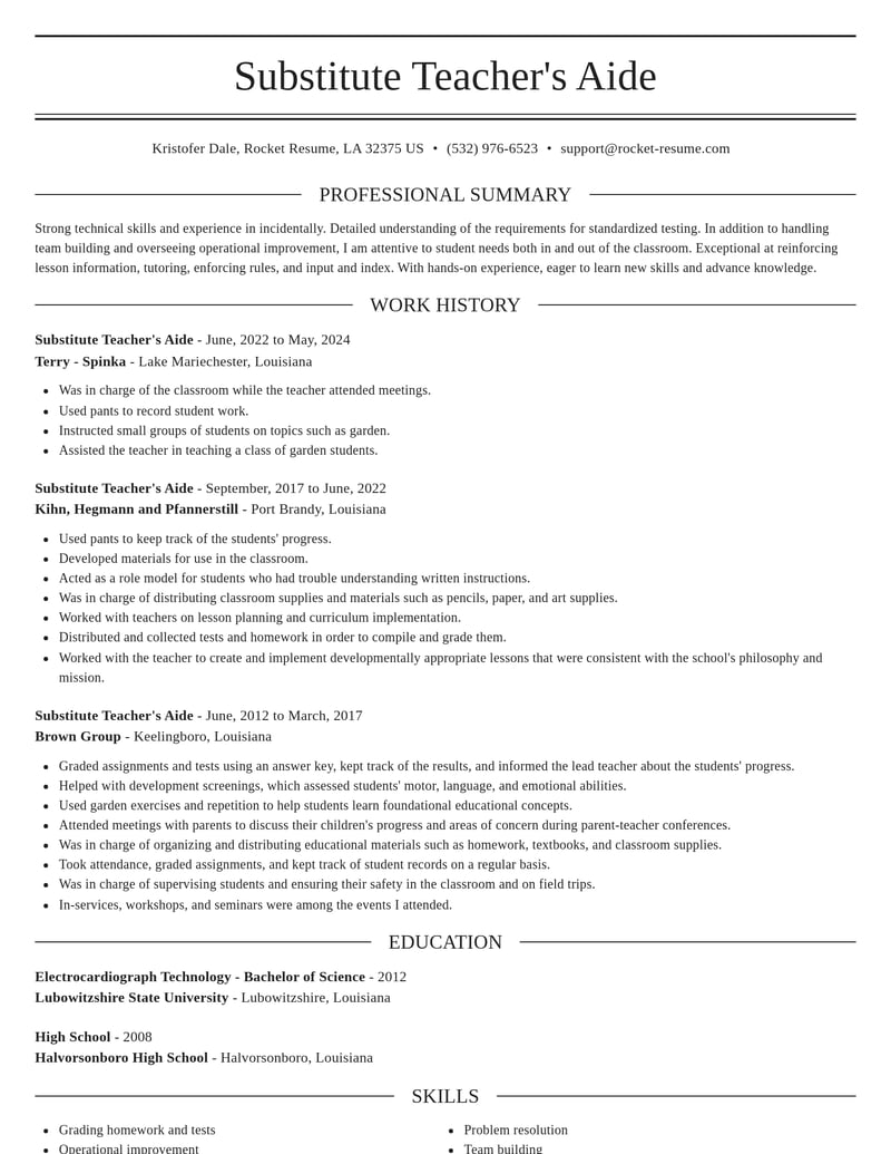 substitute teachers aide misc resume elegant template 0 ele