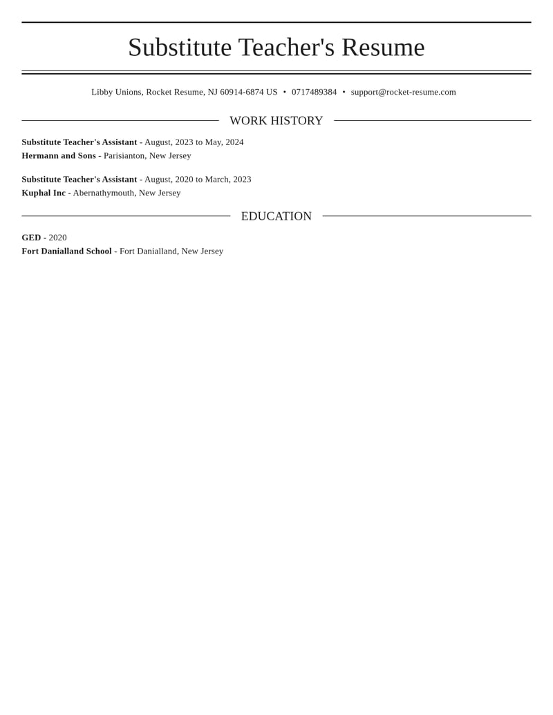 substitute teachers assistant misc resume elegant template 0 ele