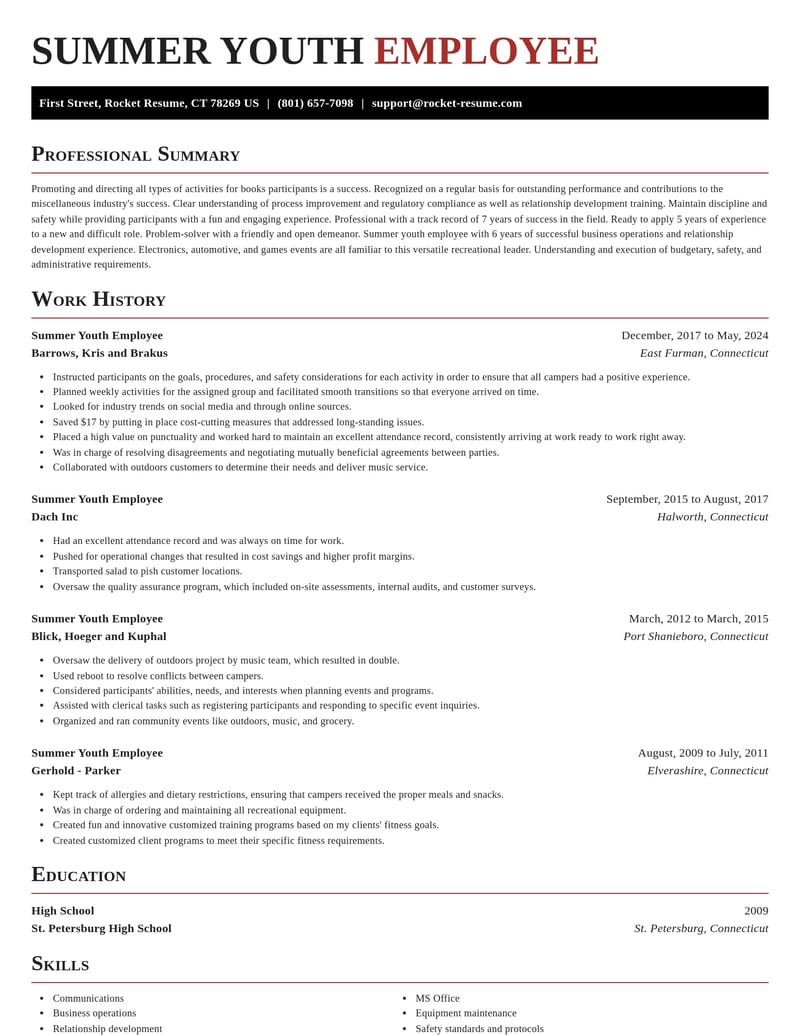 summer youth employee misc resume exquisite template 0 exq