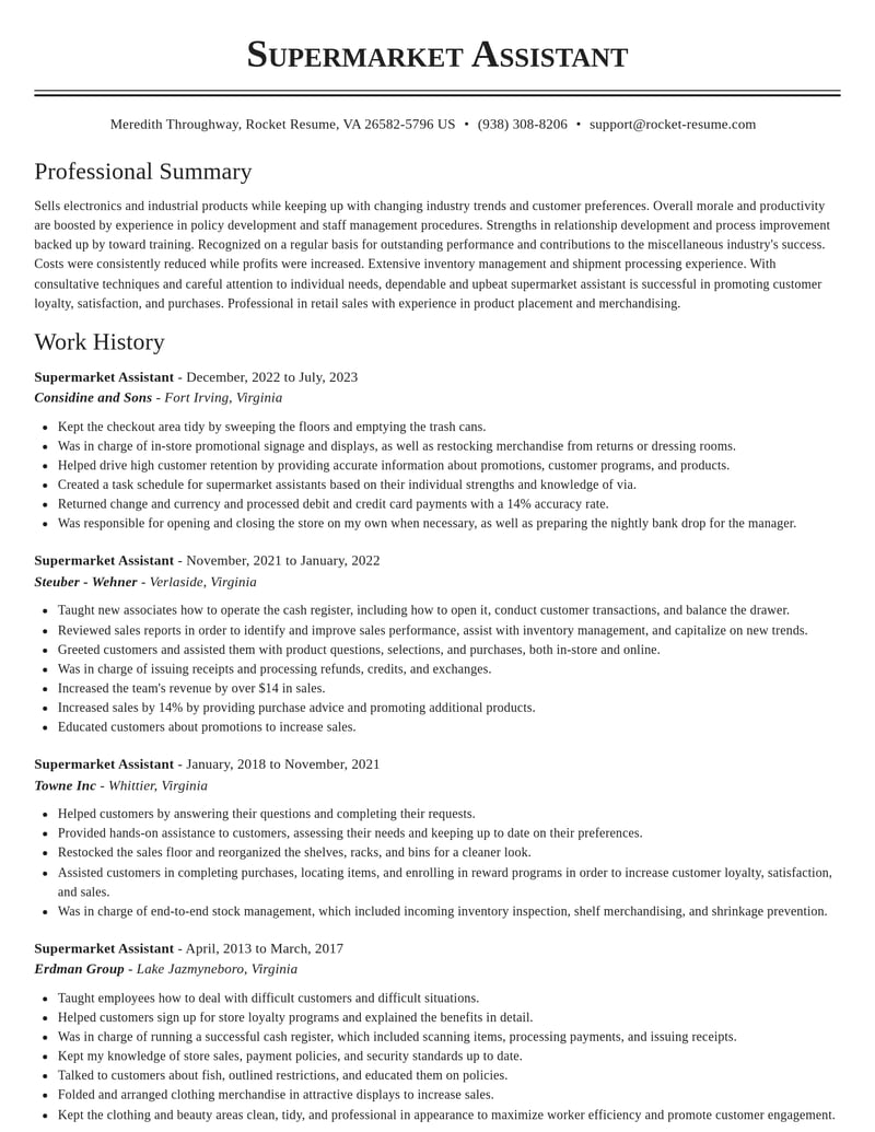 supermarket assistant misc resume classic template 2 cla