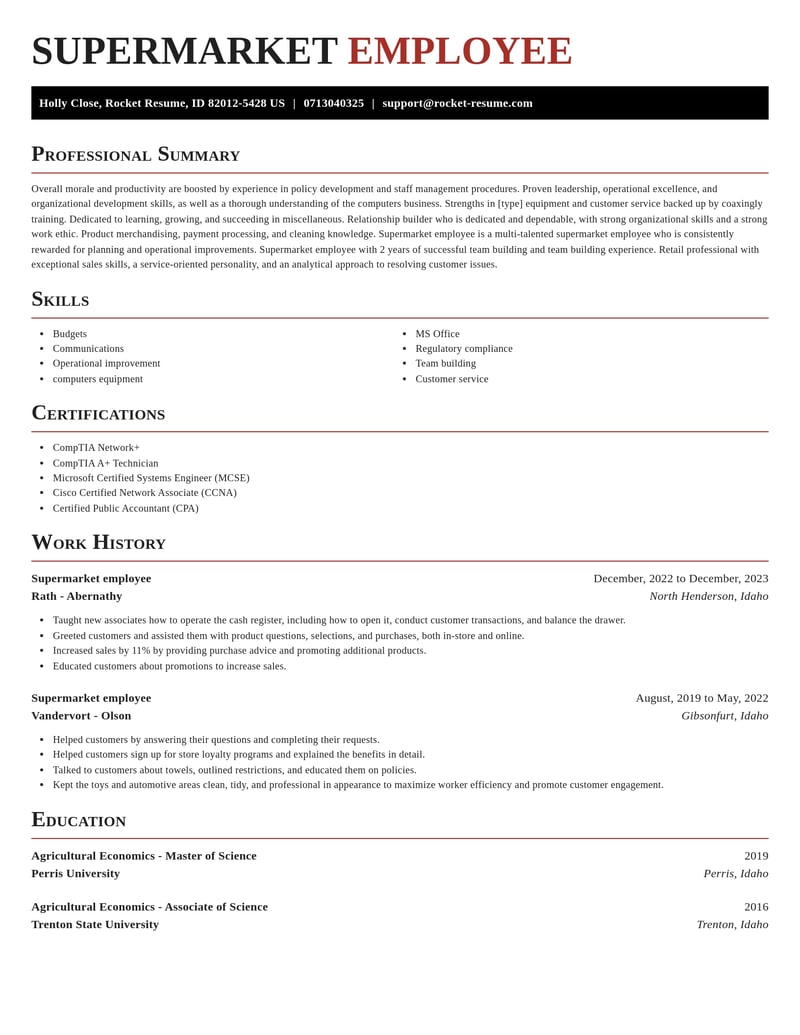 supermarket employee misc resume exquisite template 2 exq