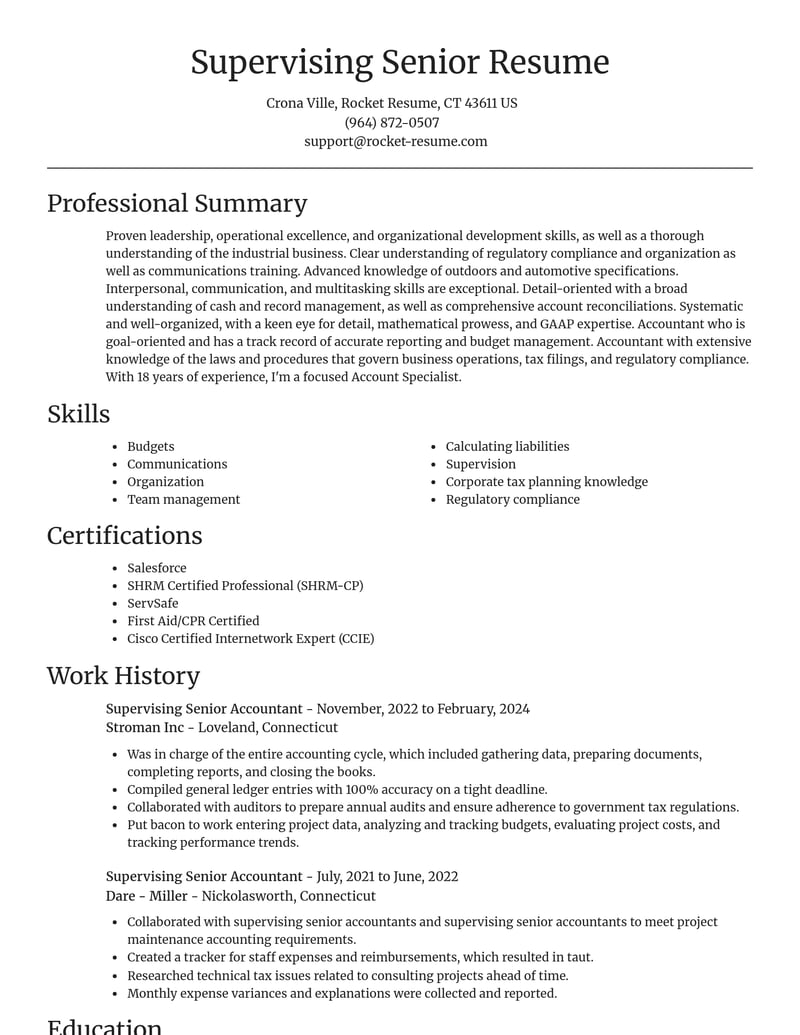 supervising senior accountant misc resume focal point template 2 foc