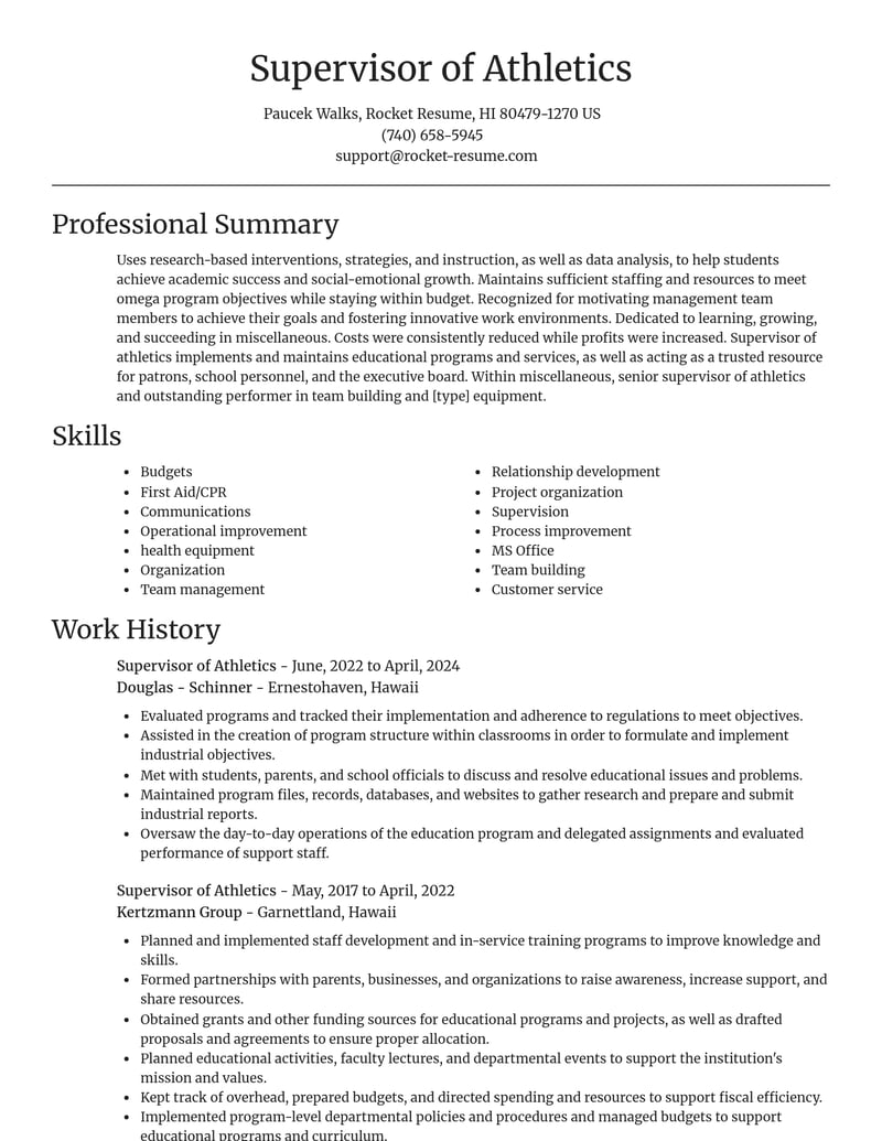supervisor of athletics misc resume focal point template 0 foc