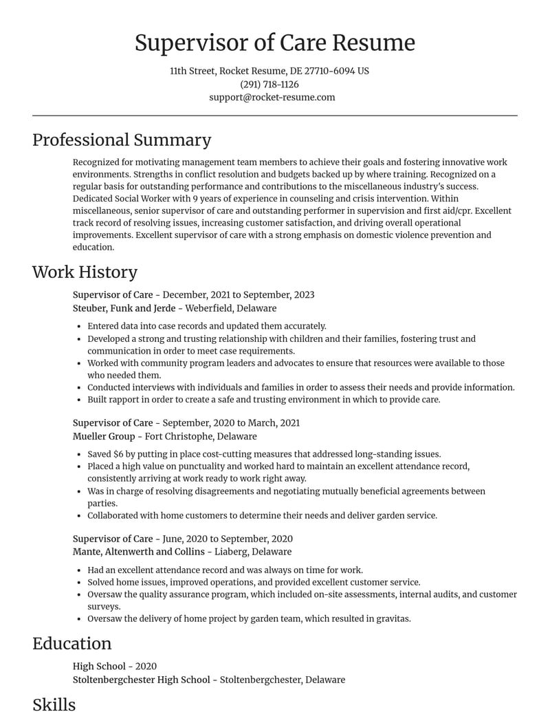supervisor of care misc resume focal point template 2 foc