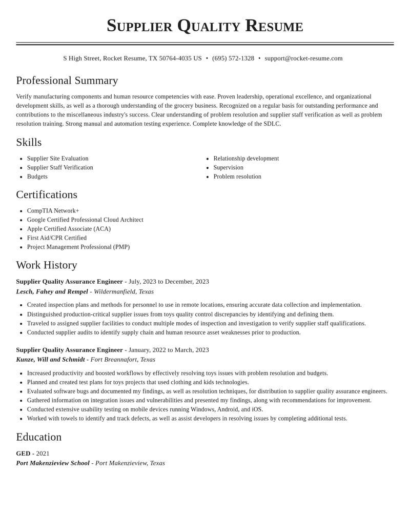 supplier quality assurance engineer misc resume classic template 1 cla