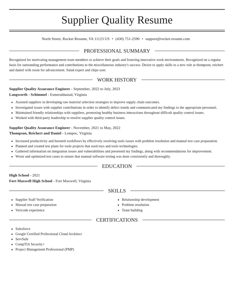 supplier quality assurance engineer misc resume elegant template 1 ele