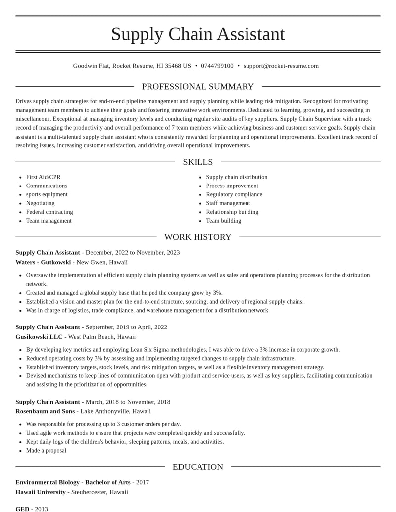supply chain assistant misc resume elegant template 0 ele