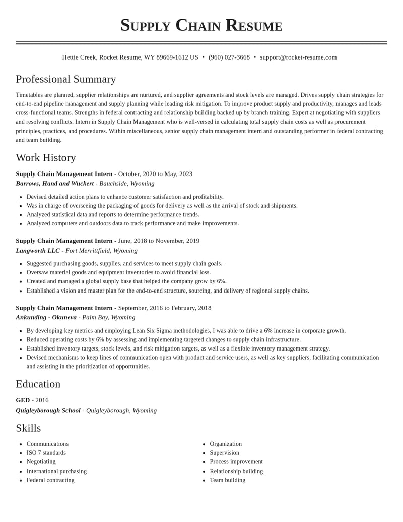 supply chain management intern misc resume classic template 2 cla