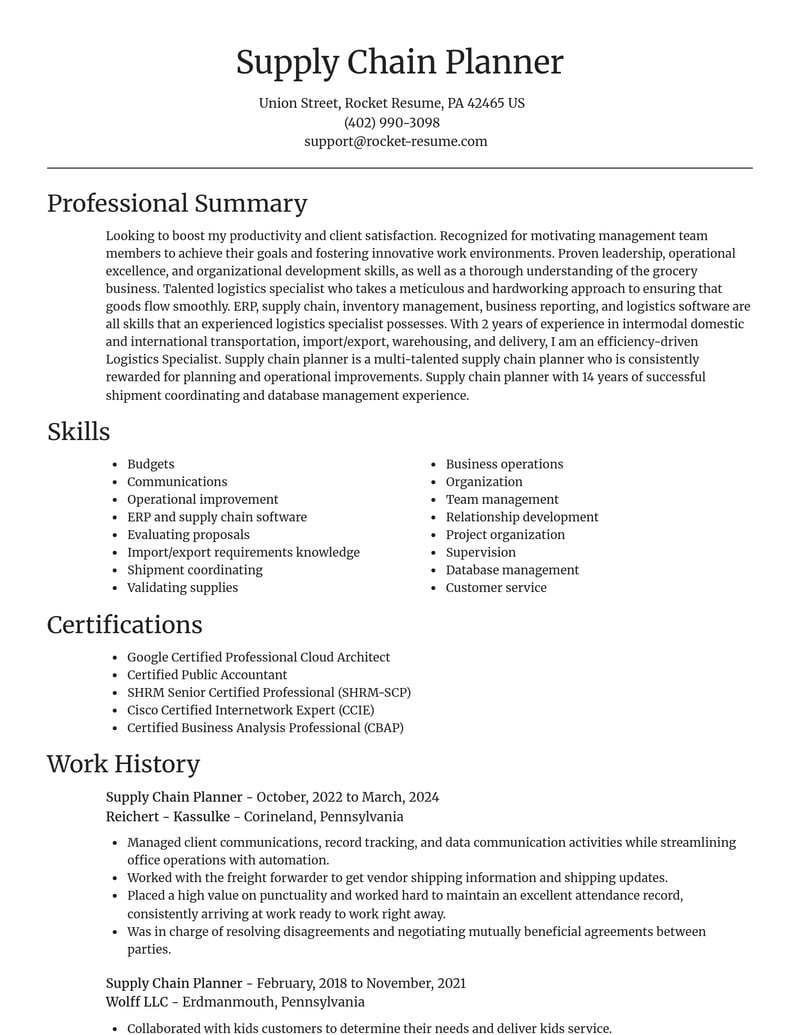 supply chain planner misc resume focal point template 0 foc