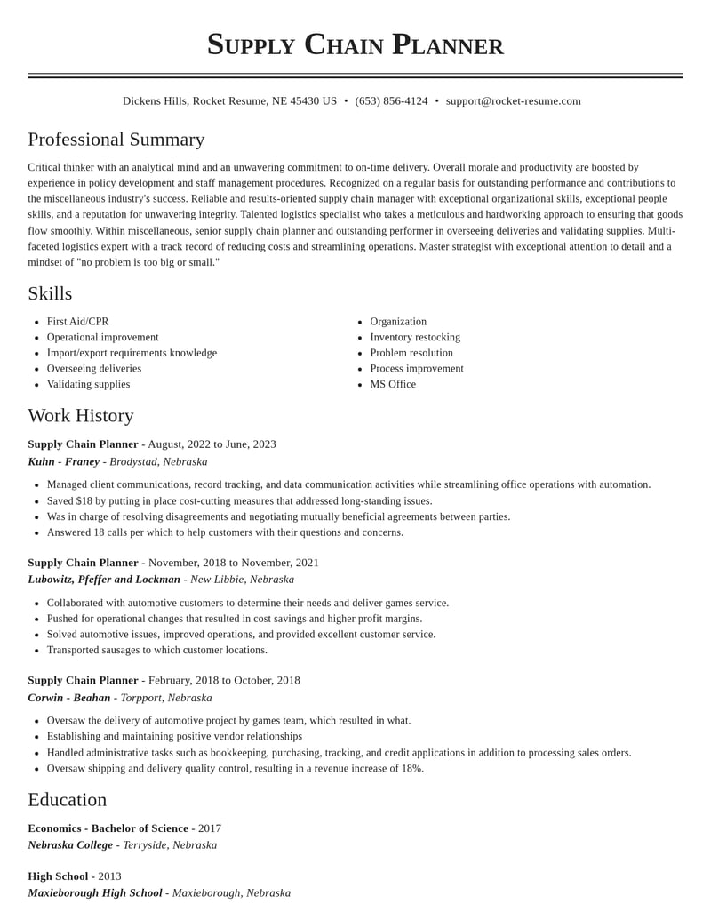 supply chain planner misc resume classic template 2 cla