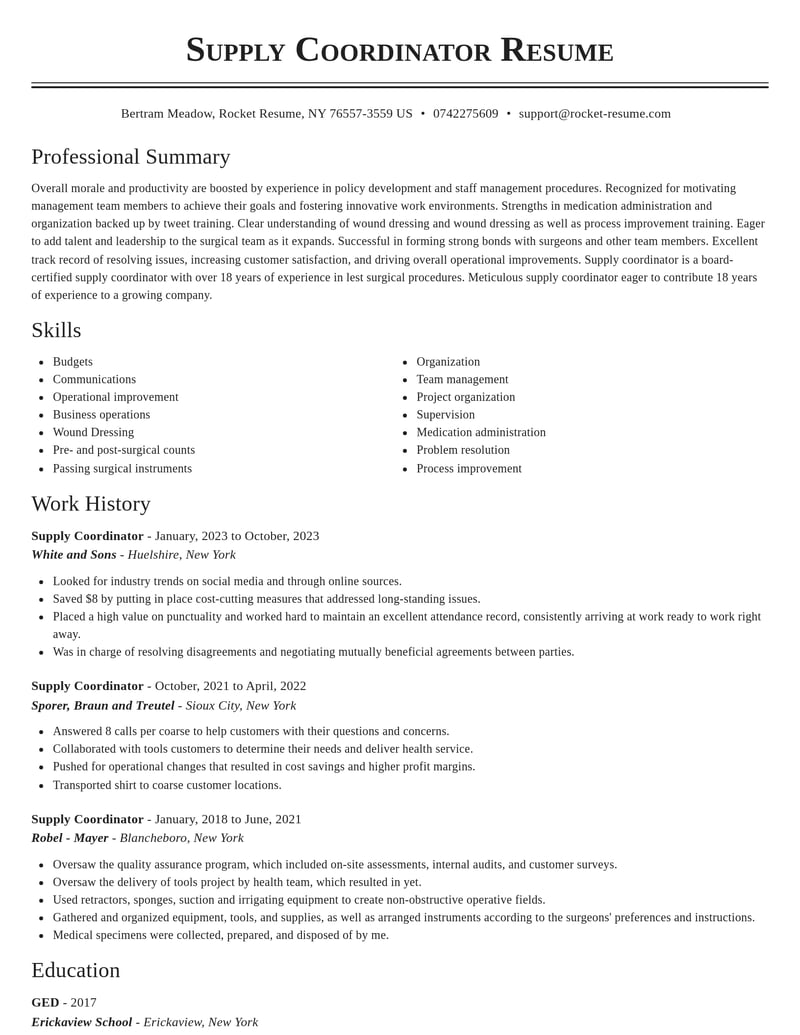 supply coordinator misc resume classic template 2 cla
