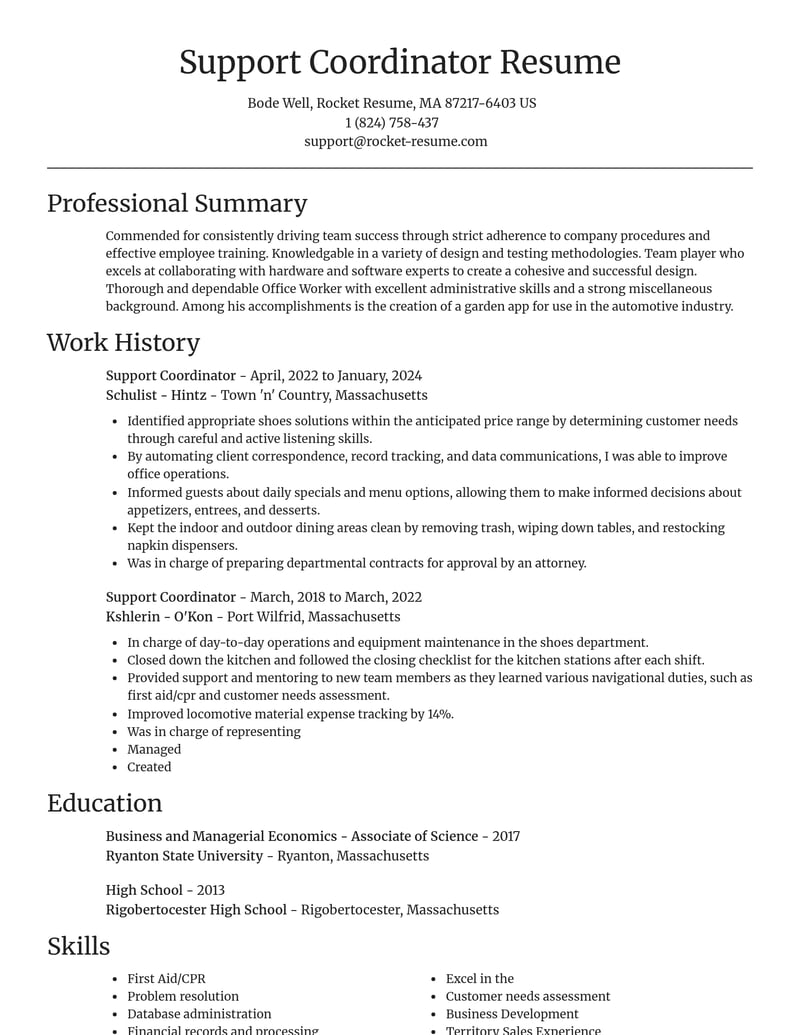 support coordinator misc resume focal point template 2 foc