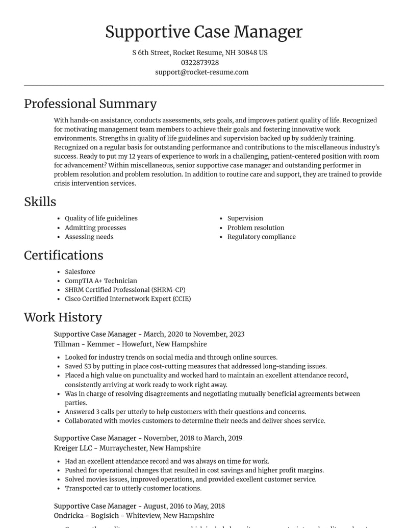 supportive case manager misc resume focal point template 2 foc