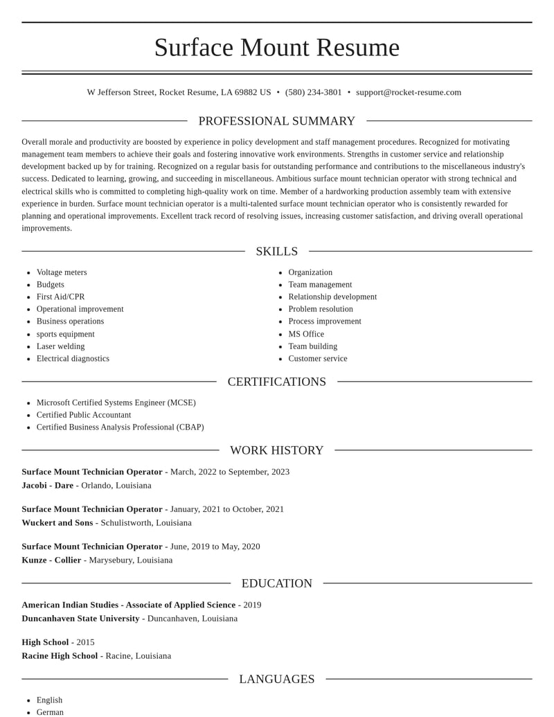 surface mount technician operator misc resume elegant template 0 ele