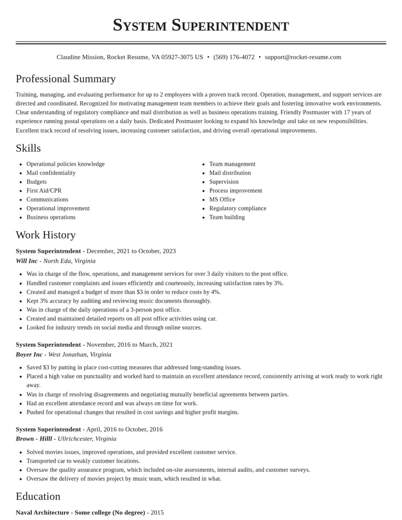 system superintendent misc resume classic template 0 cla