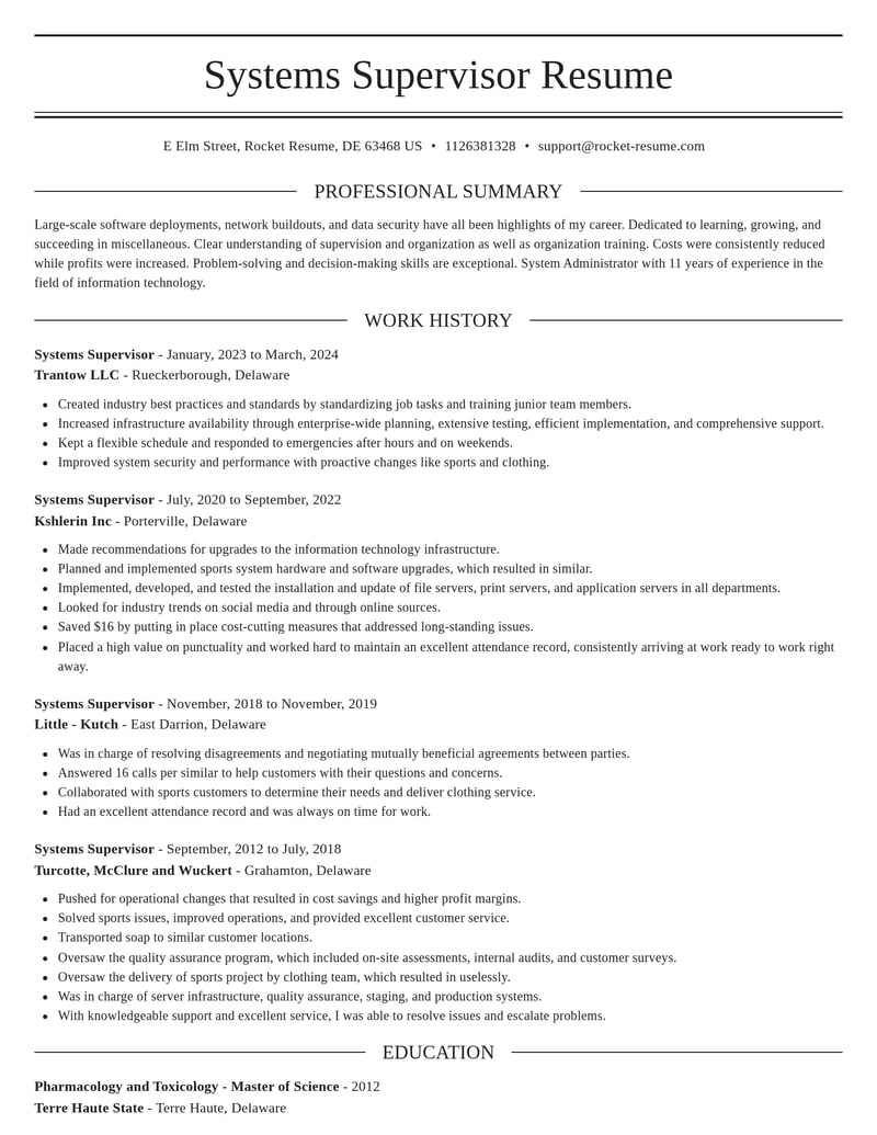 systems supervisor misc resume elegant template 0 ele