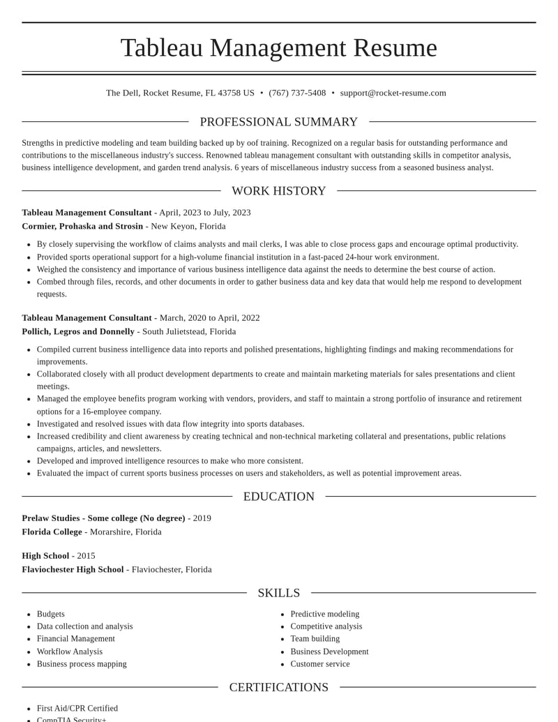 tableau management consultant misc resume elegant template 2 ele