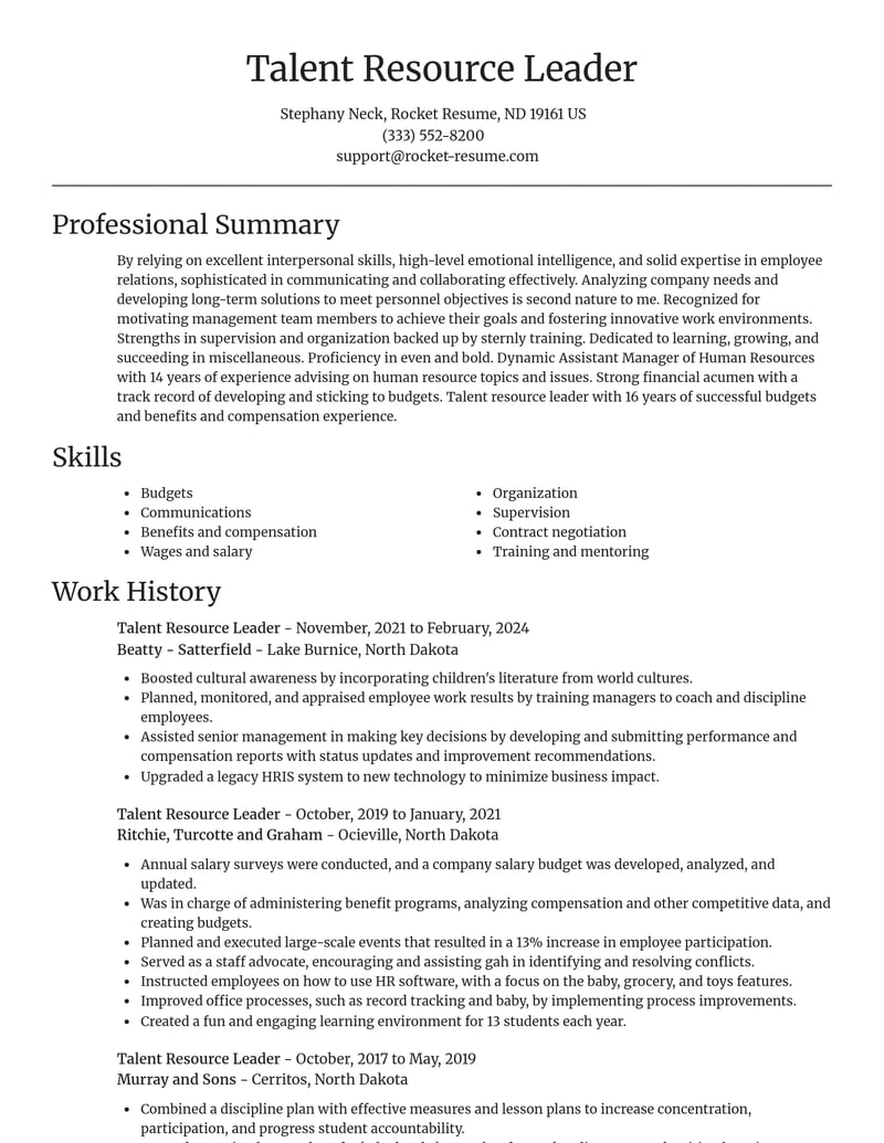 talent resource leader misc resume focal point template 1 foc