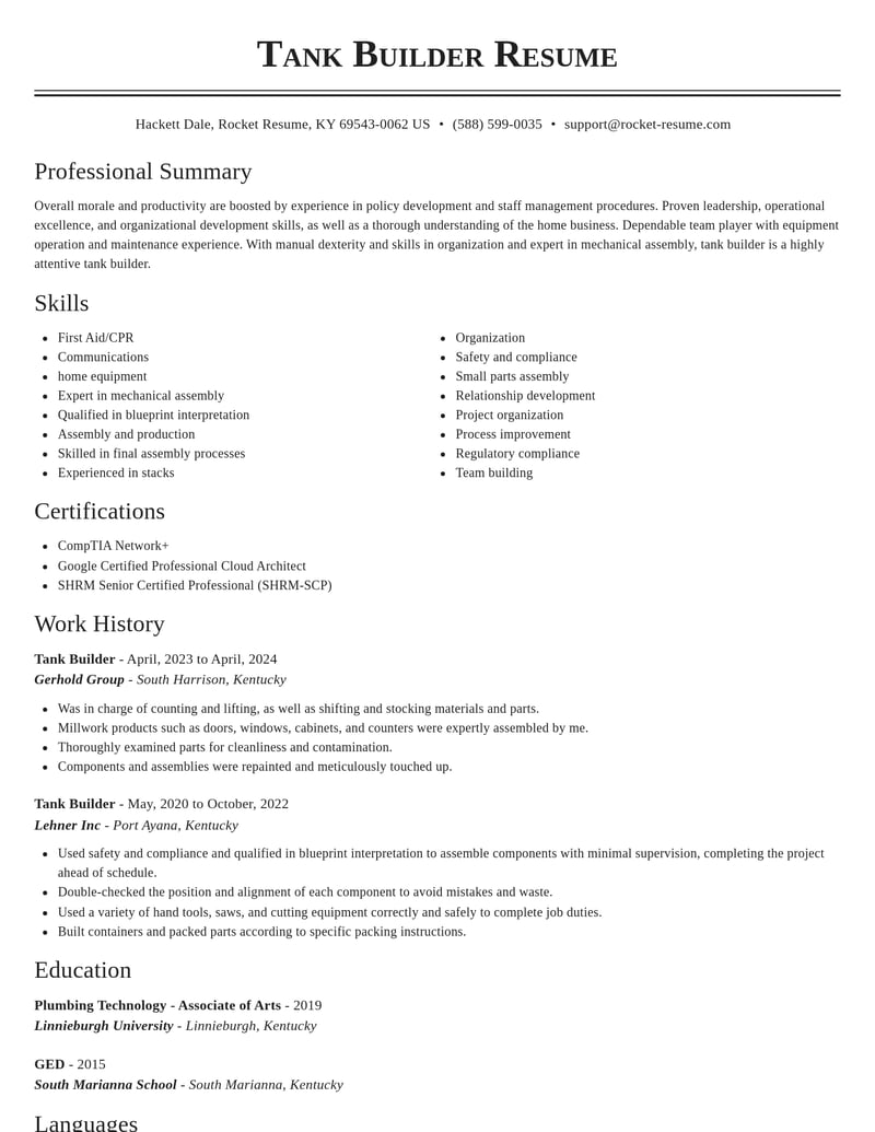 tank builder misc resume classic template 0 cla