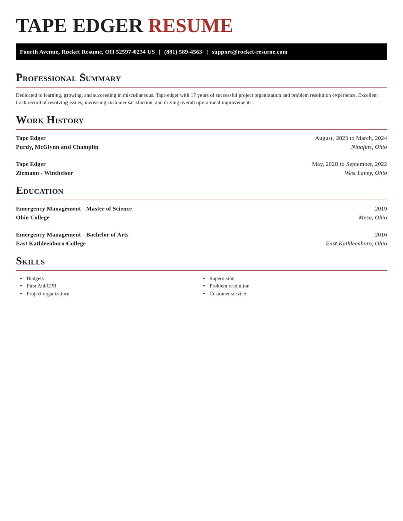 tape edger misc resume exquisite template 1 exq